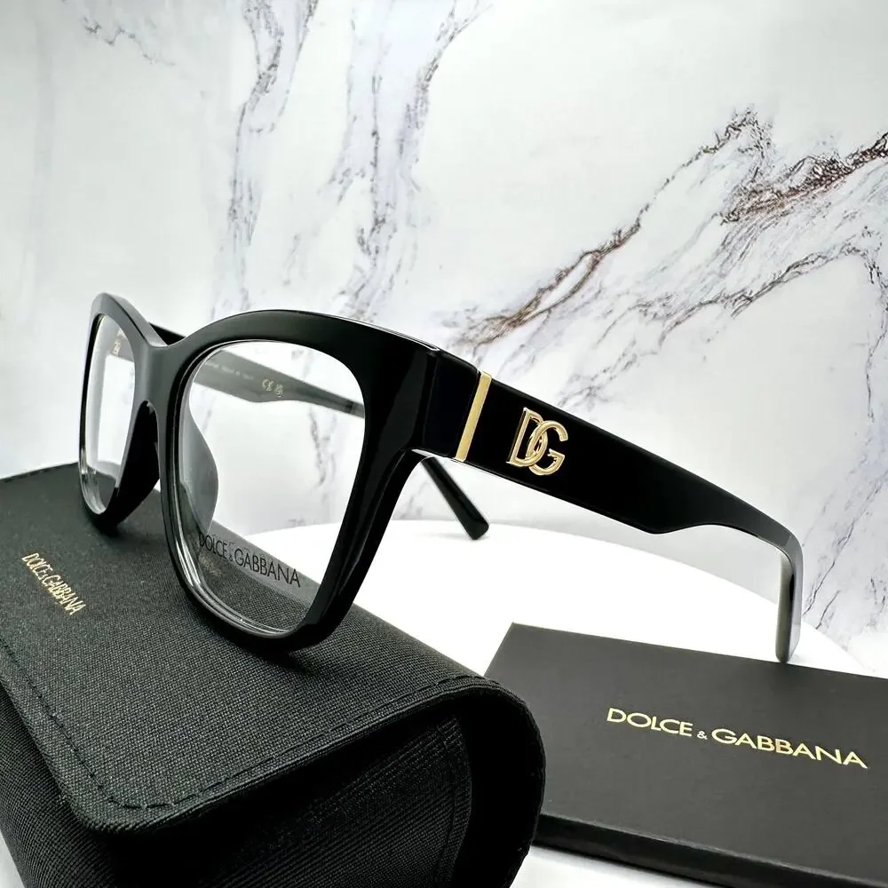 New Dolce&Gabbana Eyeglasses Black Square Gold Metal 55-18-145mm Glasses Frames